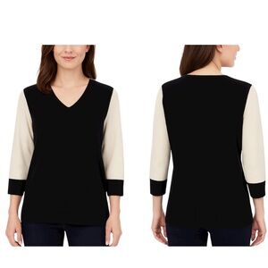 Charter Club Cashmere Sweater Womens Sz Small Black Ivory V-Neckline Pullover